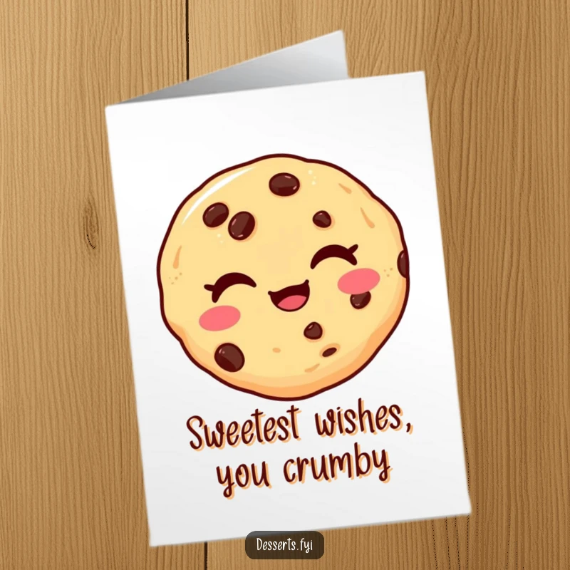 Funny free printable birthday card of a delighted cookie winking playfully, ready to bring giggles and joy.