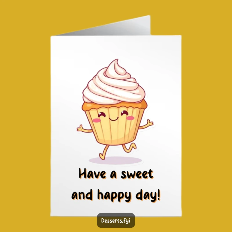 Free Printable Cupcake Birthday Card: Funny Skipping Dessert Downloadable