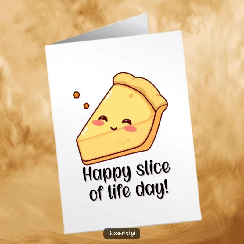 Funny Free Printable Birthday Card: A content pie slice with a crusty edge sighs happily, celebrating good times.