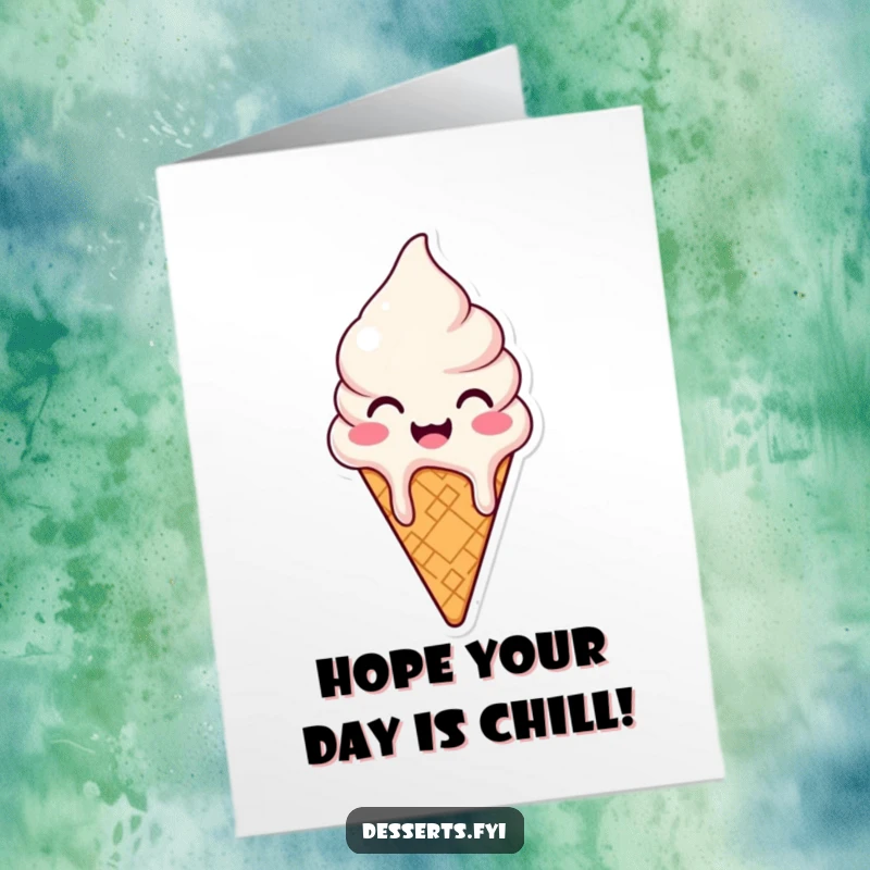 Funny Free Printable Ice Cream cone character melting happily, a delightful DIY birthday card.