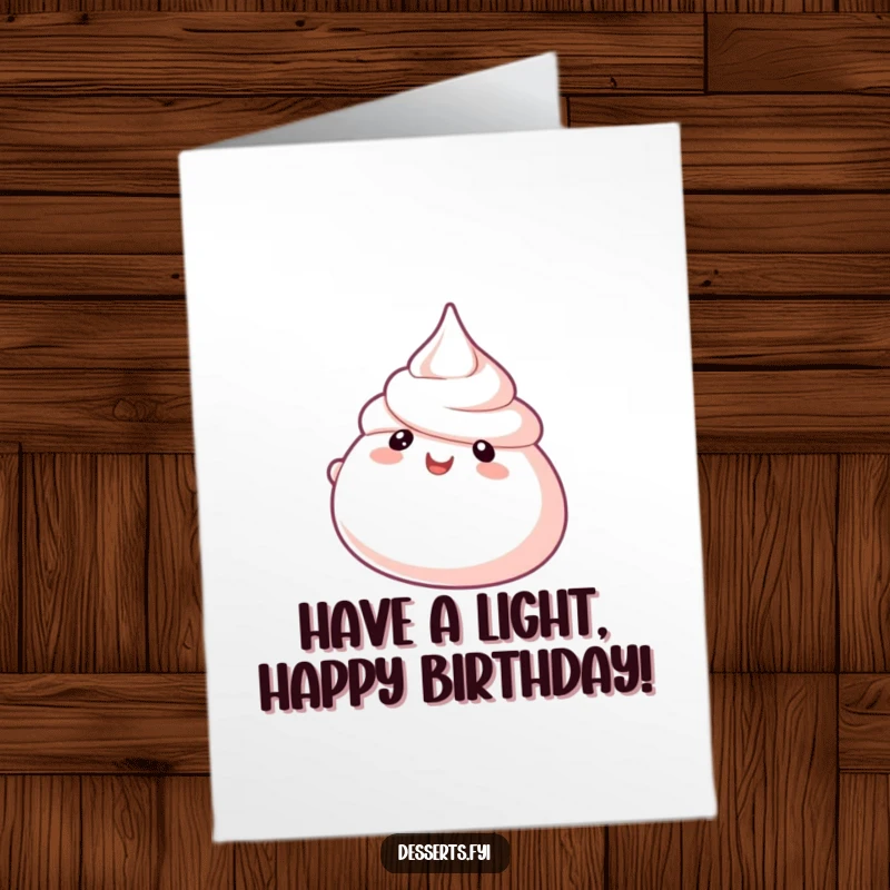 Funny Free Printable Meringue Birthday Card: Bubbly meringue floating happily, celebrating birthdays, downloadable DIY gift.