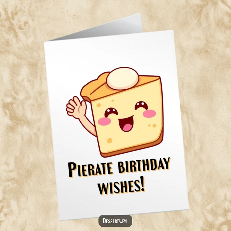 Funny Free Printable Birthday Card featuring a jovial slice of pie waving enthusiastically, perfect for a fun celebration.