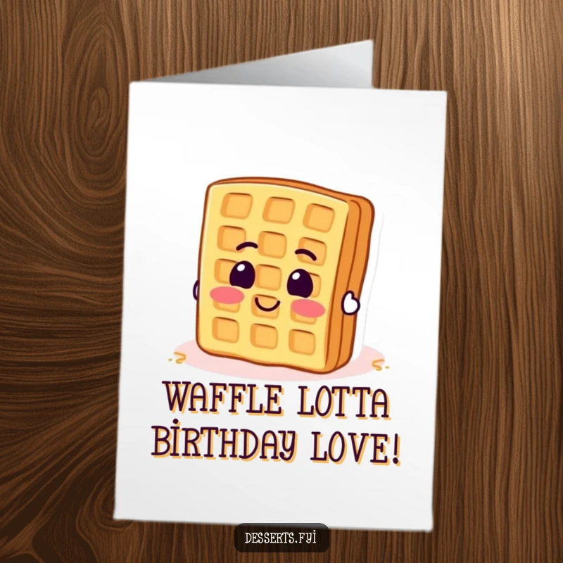 Funny Free Printable Birthday Card: A smiling waffle enthusiastically attempting to flip itself over, full of breakfast joy.