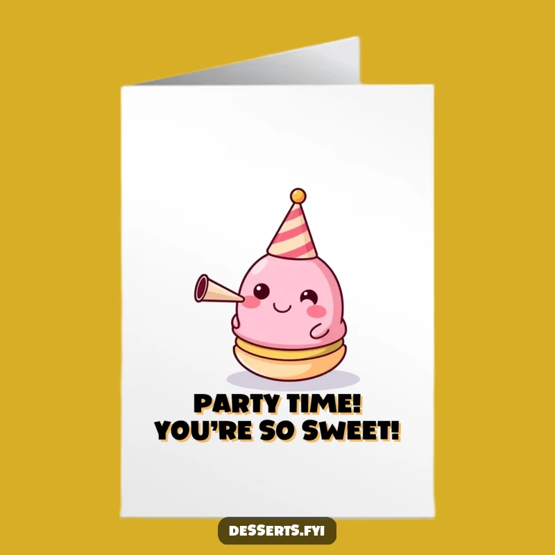 Funny Free Printable Birthday Card: Party Macaron Blowing Horn Gift