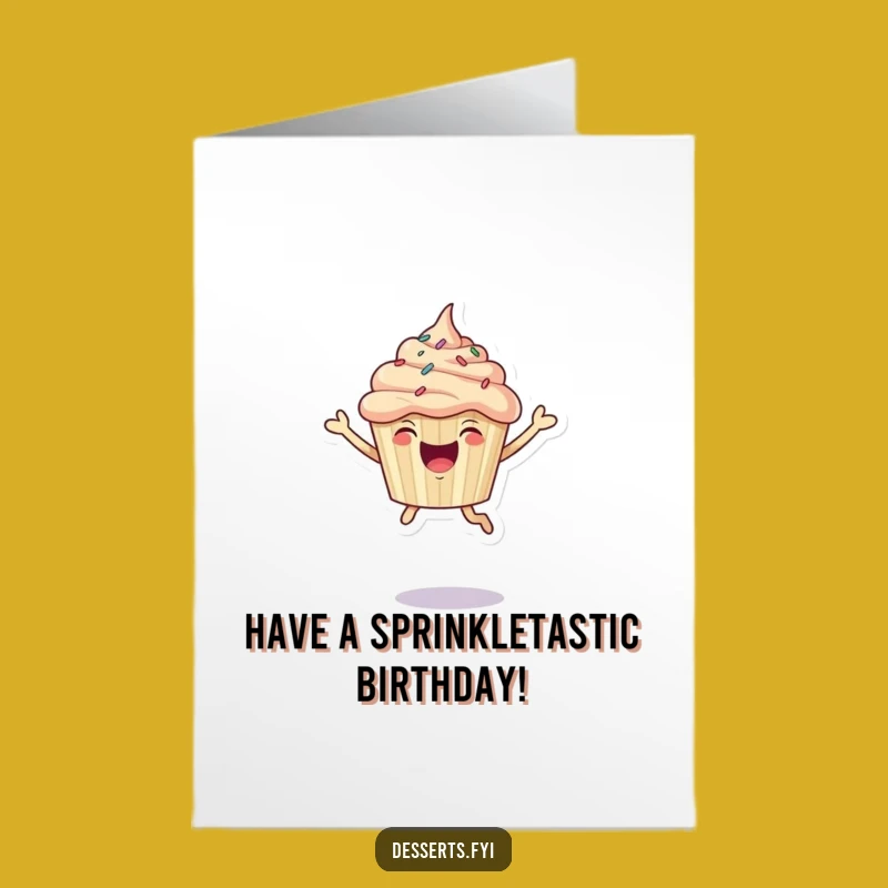 Free Printable Birthday Card: Leaping Cupcake, Sprinkles, Funny Downloadable Greeting