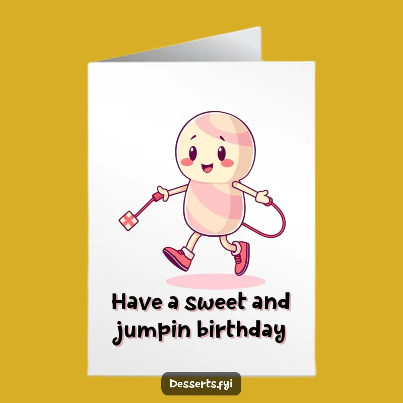 Free Printable Birthday Card: Energetic Candy Character for a Fun-Filled Celebration