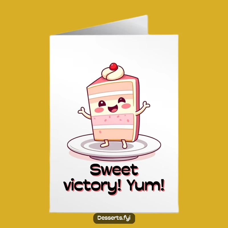 Free Printable Congrats Card: Dancing Cake Character - Humorous DIY Downloadable Art