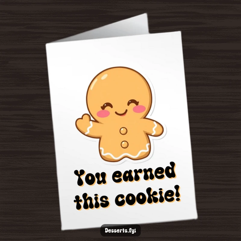 Funny Free Printable Congratulations Card: A gingerbread cookie winks and waves with a joyful expression, celebrating success warmly.