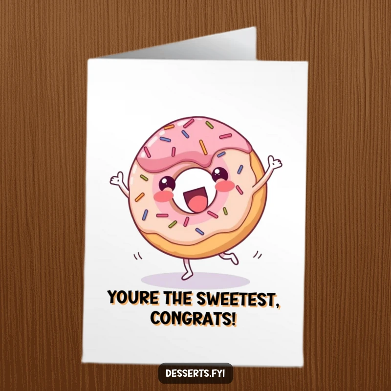 Funny Free Printable Congratulations Card: Cheerful donut with sprinkles doing a joyful cartwheel, celebrating accomplishments with flair.