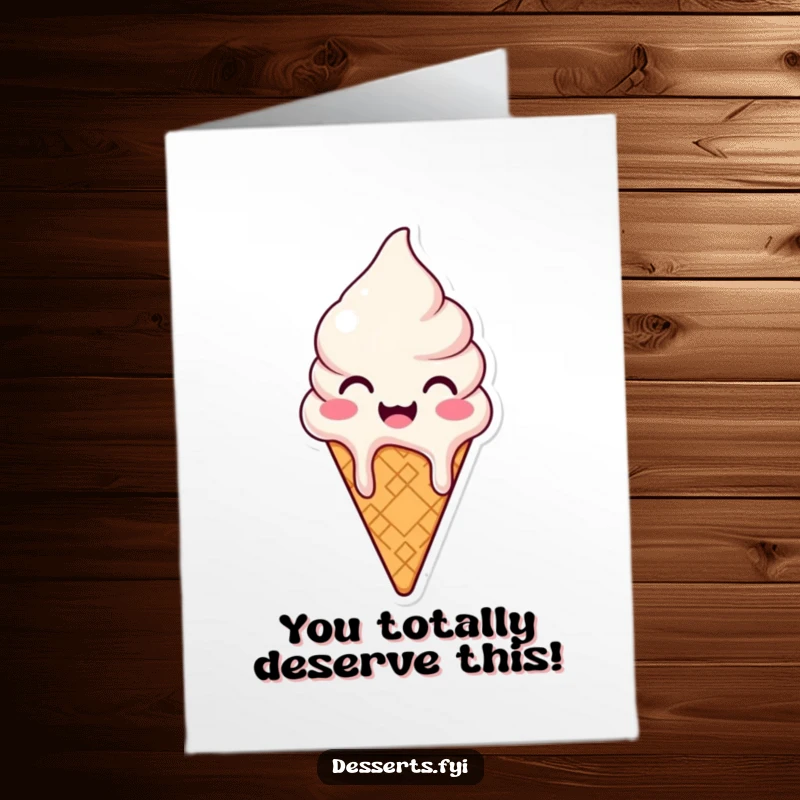 Funny Free Printable Ice Cream cone character melting with happiness for congratulations, a fun DIY card.