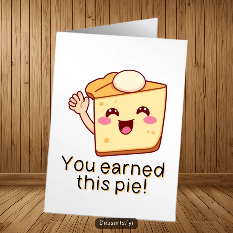 Funny Free Printable Congratulations Card with a jovial slice of pie waving enthusiastically, celebrating sweet success.