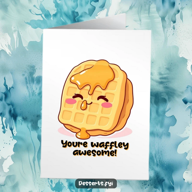 Funny Free Printable Congratulations Card: A whimsical waffle with syrup drops winks cheekily, acknowledging success.