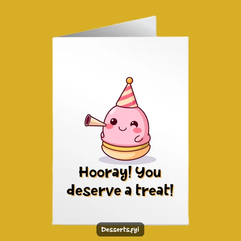 Free Printable Congratulations Card: Festive Macaron Horn Blower, Humorous Download