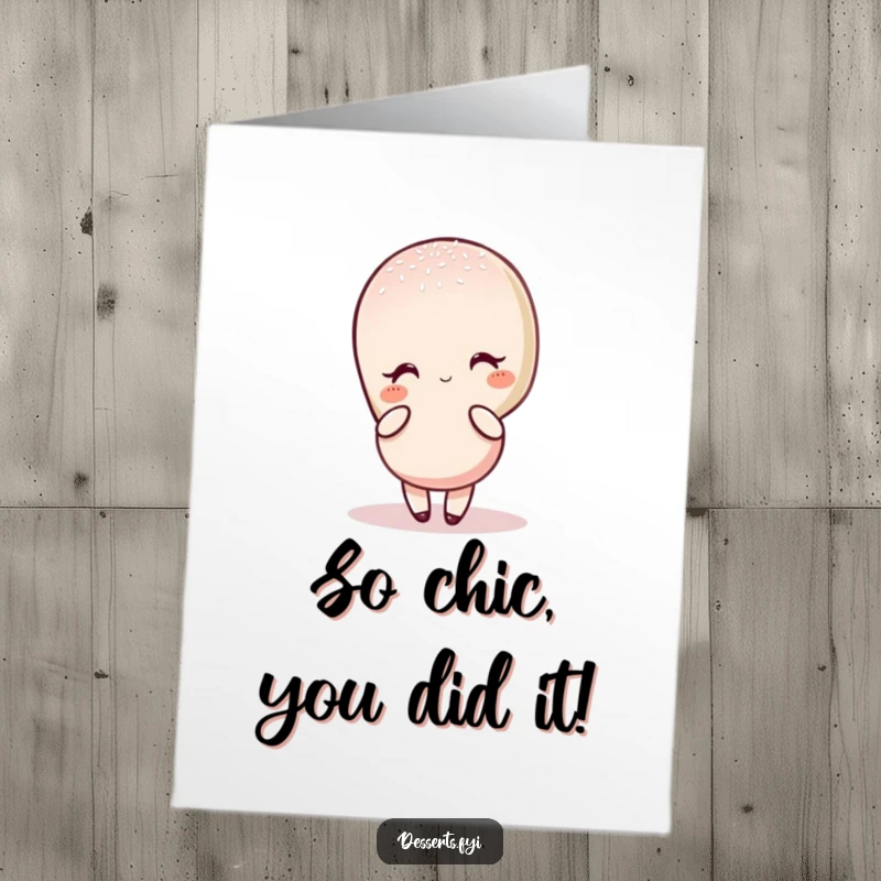 Funny Free Printable Congratulations Card: An elegant macaron character poses stylishly, showered with sugar, celebrating a win.