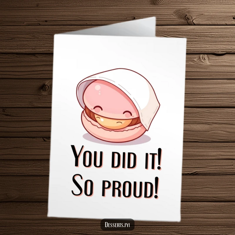 Funny Free Printable Congratulations Card: A curious macaron peeks out, signaling a sweet success.