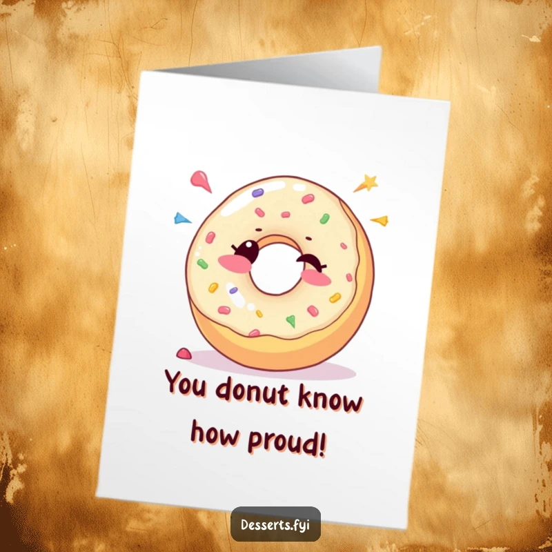 Funny Free Printable Congratulations Card: A joyful donut character winks and sprinkles vibrant candy dots.