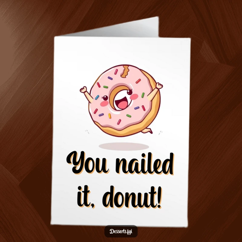 Free Printable Congratulations Card: Cheerful donut with sprinkles does a joyful cartwheel with glee.