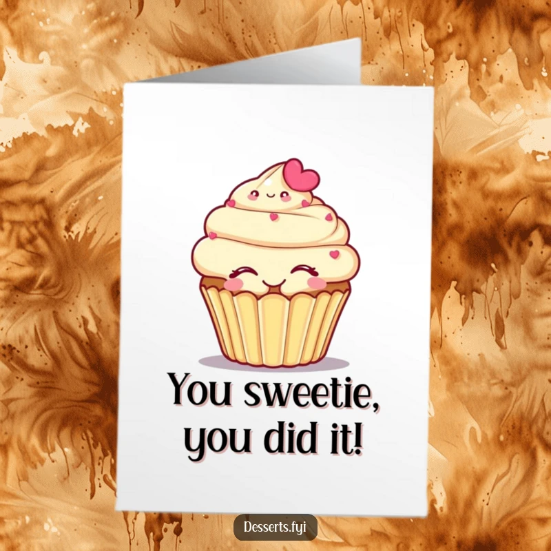 Funny Free Printable Congratulations Card: Smiling cupcake in a sweet embrace, conveying joyful congratulations, downloadable art.