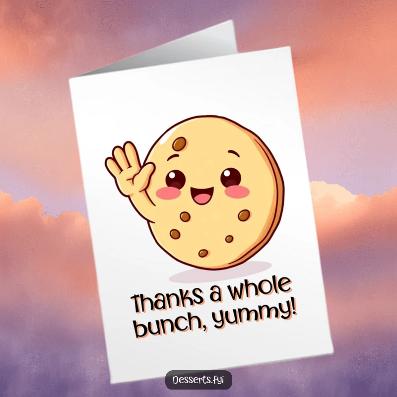 Funny Free Printable Cookie Character sending thanks with a wave, a charming DIY appreciation card.
