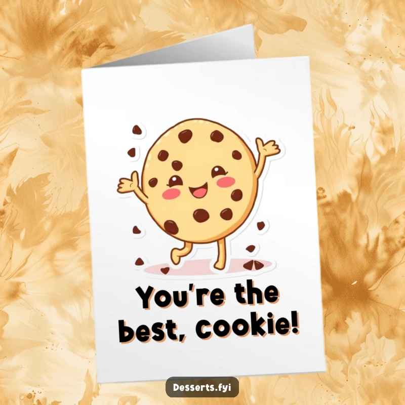 Funny Free Printable cookie thank you card, a cheerful cookie character doing a happy dance, a sweet gesture of appreciation.