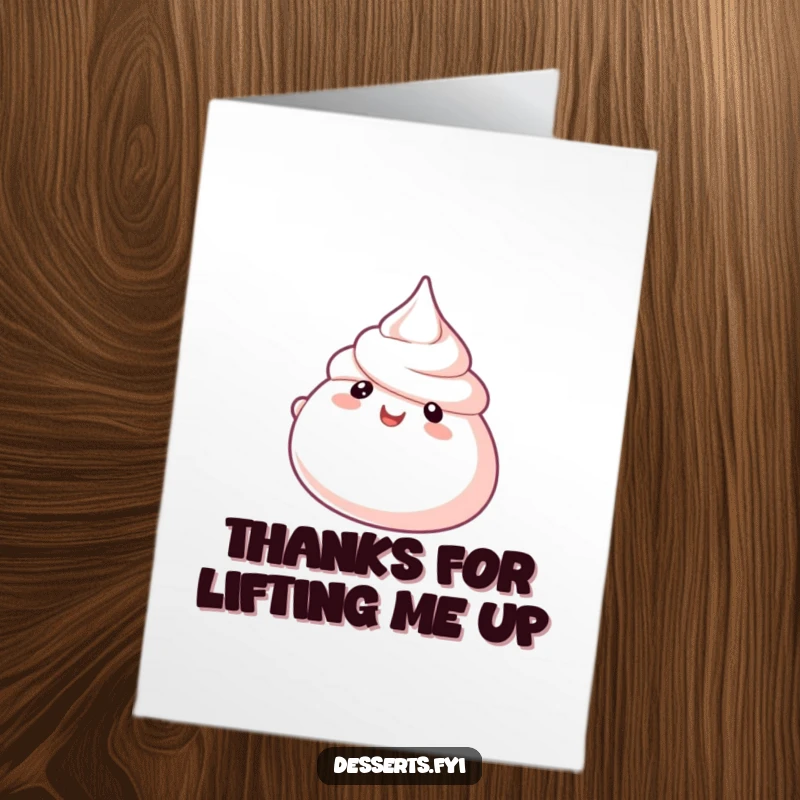 Funny Free Printable Meringue Thank You Card: Bubbly meringue floating, expressing thanks, downloadable DIY gift.