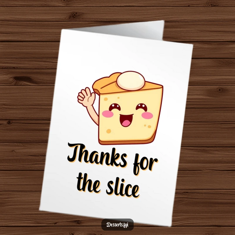 Funny Free Printable Thank You Card featuring a jovial slice of pie waving enthusiastically, a delightful expression of thanks.