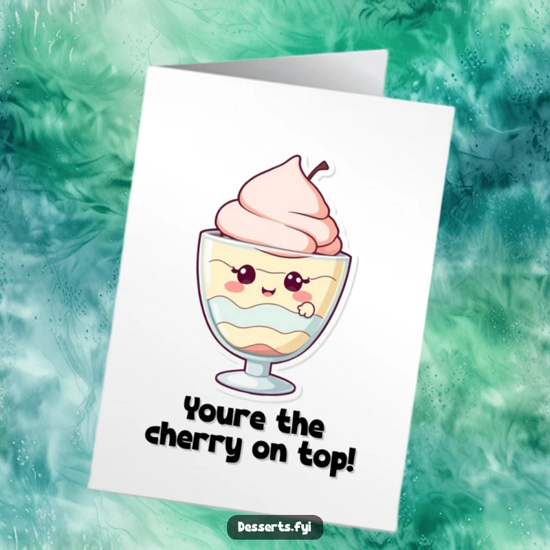 Funny Free Printable Thank You Card: A giggling parfait character peeks out from its glass, offering a sweet thank you.