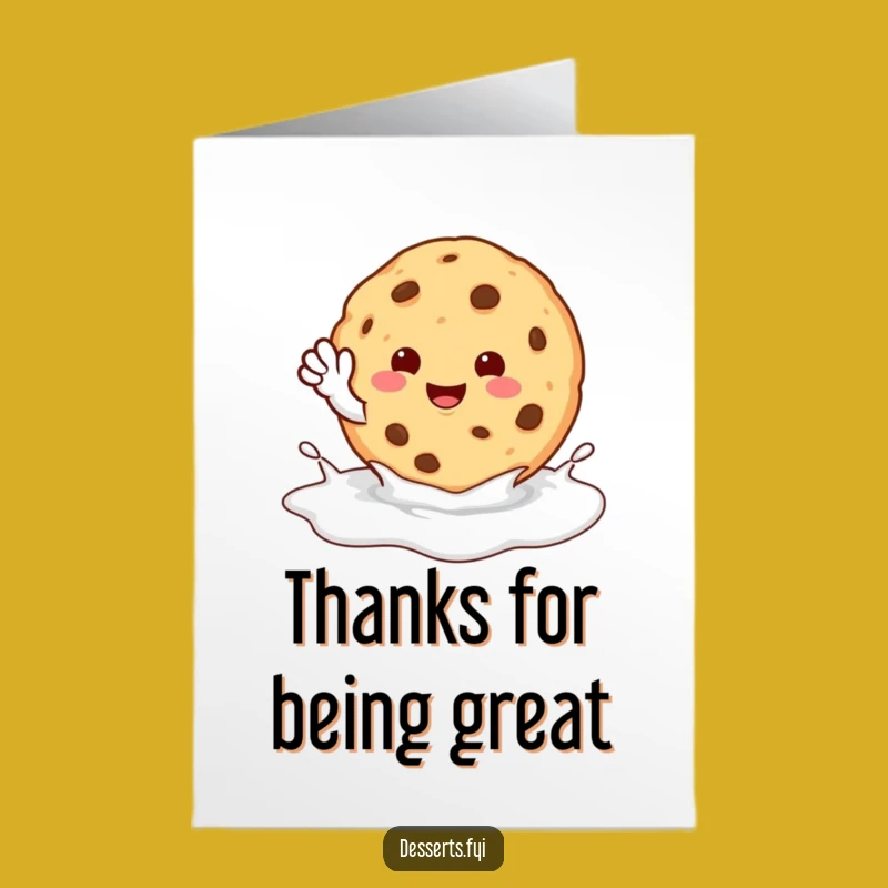 Free Printable Thank You Card: Waving Cookie, Milk Puddle, Funny Downloadable Gift