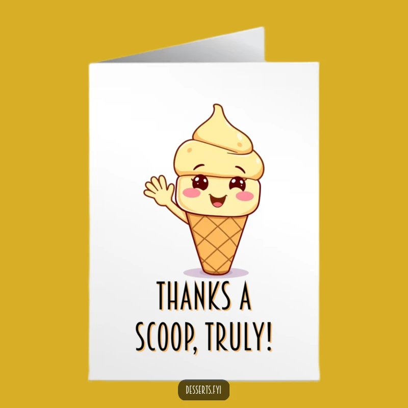Free Printable Thank You Card: Waving Ice Cream Cone for a Cool Greeting