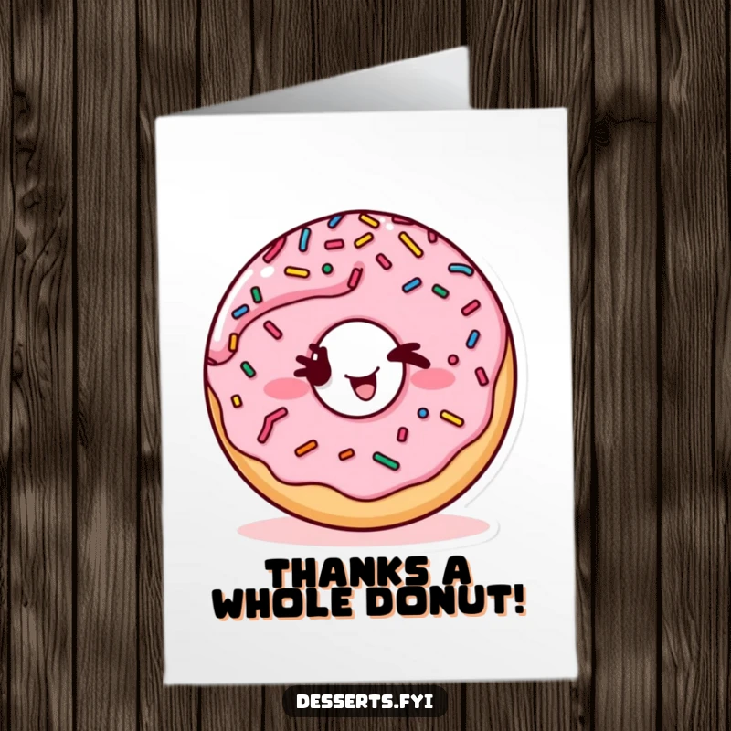 Funny Free Printable Thank You Card featuring a winking donut character, offering a sweet and humorous way to express thanks.