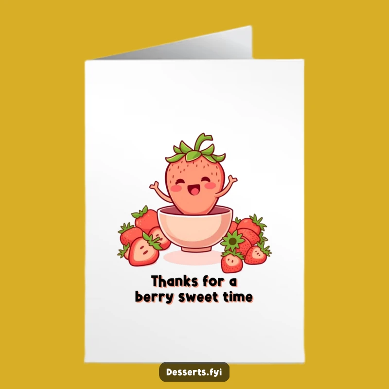 Fruity Thanks Card: Free Printable Strawberry, Grateful Greeting, Digital Download