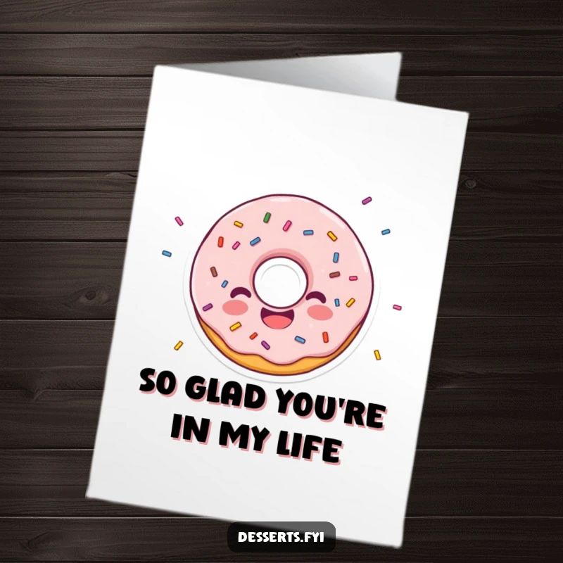 Funny Free Printable Donut character sending thanks with scattered sprinkles, a cute DIY card.
