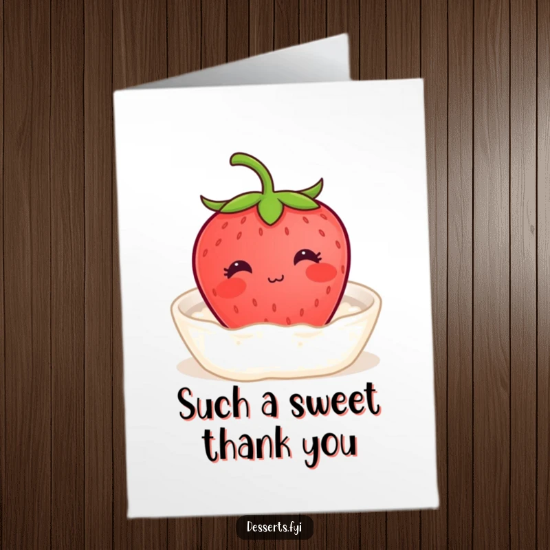 Funny Free Printable Thank You Card: A strawberry blissfully relaxes in cream with a gentle smile, offering a sweet and soothing thank you.