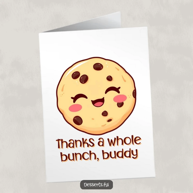 Funny free printable thank you card with a delighted cookie winking playfully, a sweet way to show gratitude.