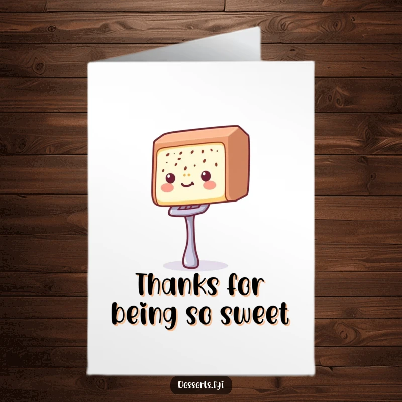 Funny Free Printable Thank You Card: A happy candy bar balances a fork, sending sweet gratitude.