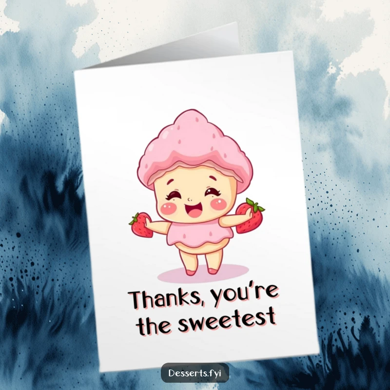 Free Printable Thank You Card: A giggling strawberry shortcake doing a happy little spin to say thanks.