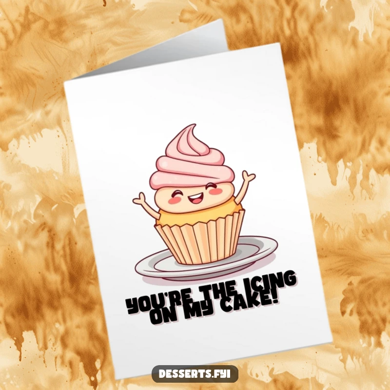 Funny Free Printable Thank You Card: A smiling cupcake dances a joyful jig on a plate, a delicious DIY gift.