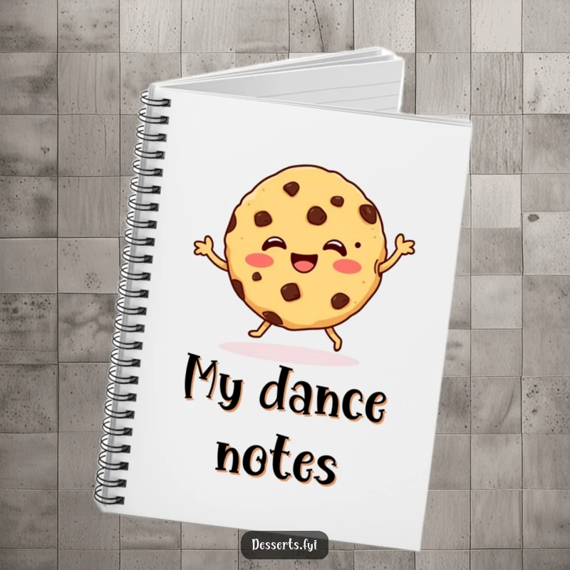 Funny Notebook featuring a delightful cookie with chocolate chips dancing, inspiring creativity and sweet notes for every user.