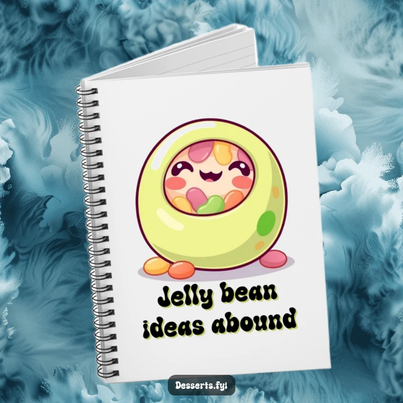 Funny jelly bean notebook with a joyful, rolling jelly bean cover, perfect for journaling and note-taking with a sweet, playful theme.