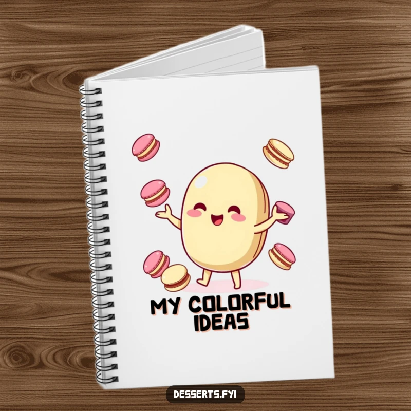 Funny Notebook: A playful macaroon character juggles colorful macarons, inspiring sweet thoughts and creative journaling.