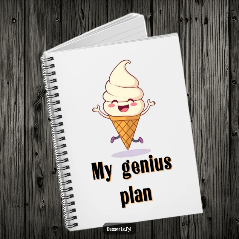 Funny Notebook: Smiling ice cream cone with legs doing a joyful jig.