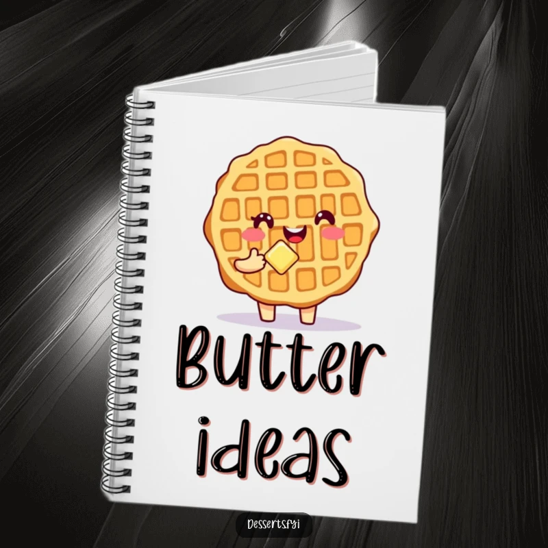 Funny Waffle Notebook featuring a smiling waffle character with butter, designed for jotting notes with a side of breakfast humor.