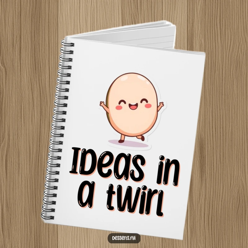 Funny Macaron Journal featuring a delighted character twirling, ideal for note-taking with a side of sweet, elegant humor.