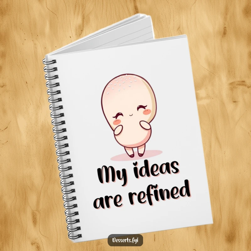 Funny notebook cover featuring a charming macaron character in an elegant, sugar-dusted pose, ideal for jotting down chic thoughts.