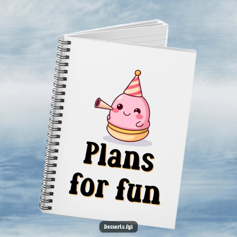 Funny Notebook: A happy macaron wearing a party hat and blowing a horn, perfect for festive notes.