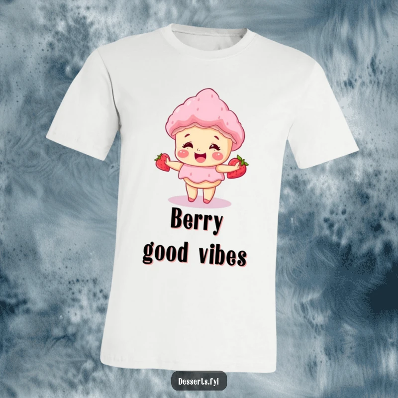 Funny t-shirt with a giggling strawberry shortcake doing a happy little spin, embodying playful sweetness and cheerful fun.