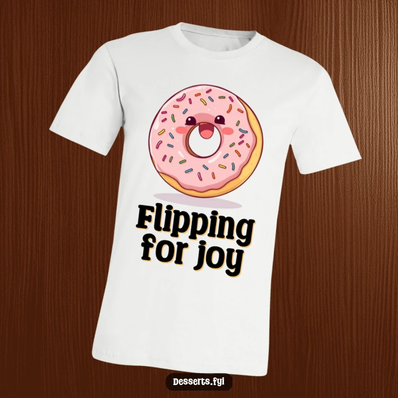 Funny T-Shirt: A delighted donut covered in sprinkles performing a joyful somersault, full of sugary excitement.