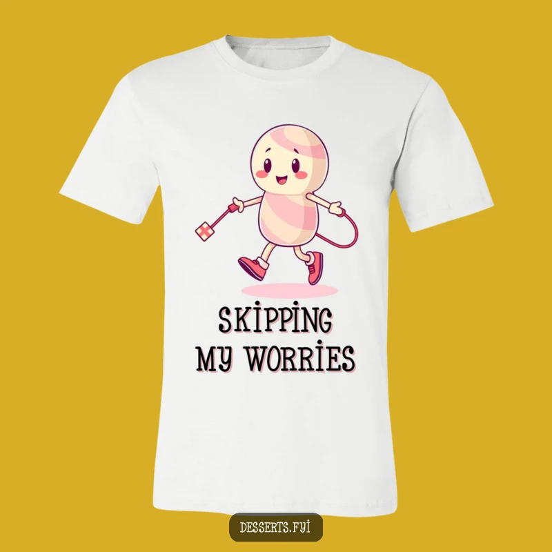 Funny Candy T-Shirt: Energetic Character Skipping for Playful Style