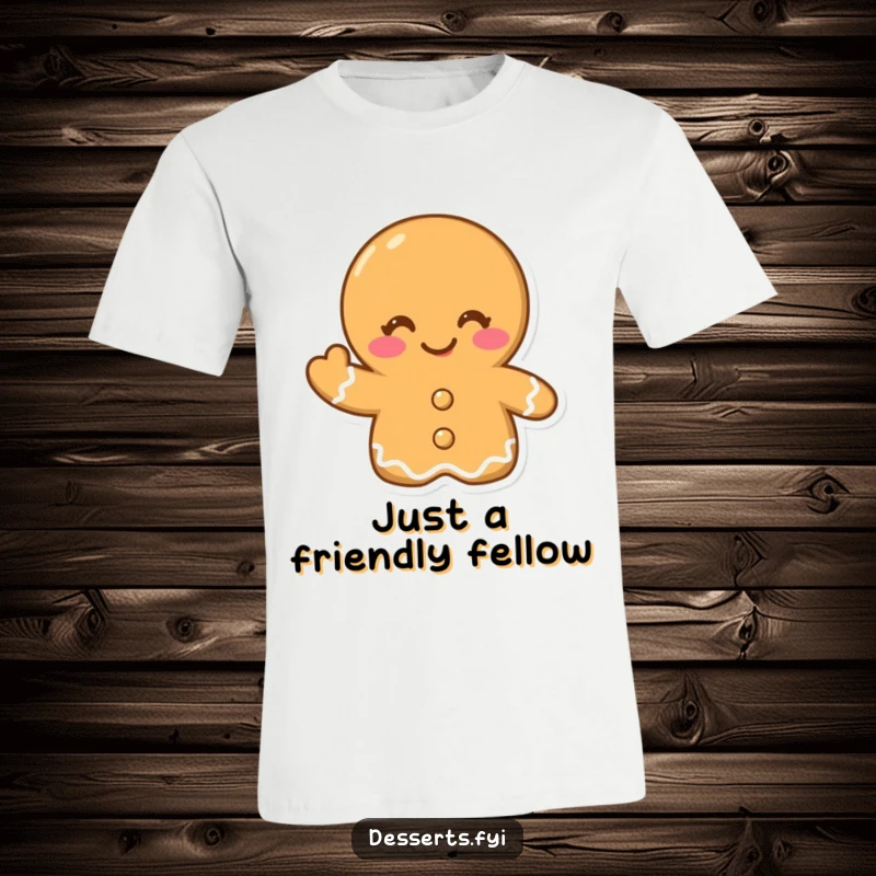 Funny t-shirt featuring a winking gingerbread cookie giving a cheerful wave, embodying festive cheer and playful mischief, ideal for holiday or anytime fun.