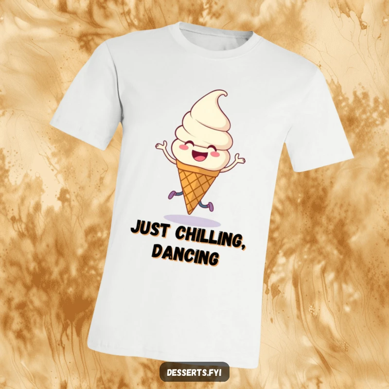 Funny T-Shirt: An anthropomorphic ice cream cone with legs happily performing a jig.